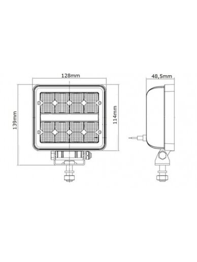 Darbinis LED žibintas, 24W, 2272lm, kvadratinis, 9/36V, 139x48.5x128mm, Deutsch 2-pin, Wide flood, 16 LED, Kramp 9
