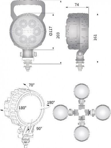 Darbinis LED žibintas, 29W, 2500lm, apvali, 10/30V, Ø 117mm Deutsch kištukas, prožektorius, 6 šviesos diodai, Kramp 7 Darbinis LED žibintas, 29W, 2500lm, apvali, 10/30V, Ø 117mm Deutsch kištukas, prožektorius, 6 šviesos diodai, Kramp 7