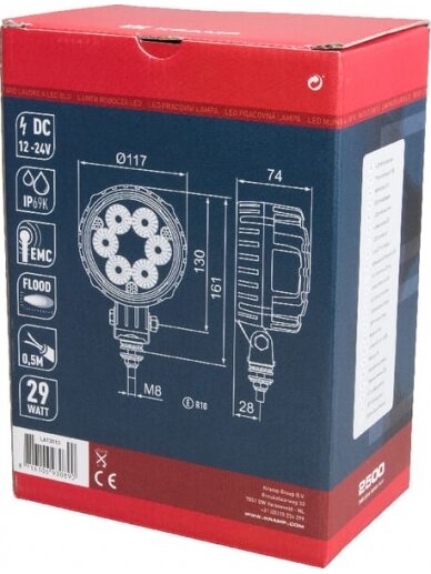 Darbinis LED žibintas, 29W, 2500lm, apvali, 10/30V, Ø 117mm, prožektorius, 6 LED, Kramp 4 Darbinis LED žibintas, 29W, 2500lm, apvali, 10/30V, Ø 117mm, prožektorius, 6 LED, Kramp 4