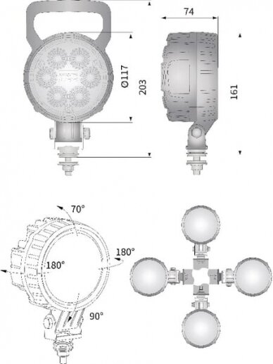 Darbinis LED žibintas, 29W, 2500lm, apvali, 10/30V, Ø 117mm, prožektorius, 6 LED, Kramp 7 Darbinis LED žibintas, 29W, 2500lm, apvali, 10/30V, Ø 117mm, prožektorius, 6 LED, Kramp 7