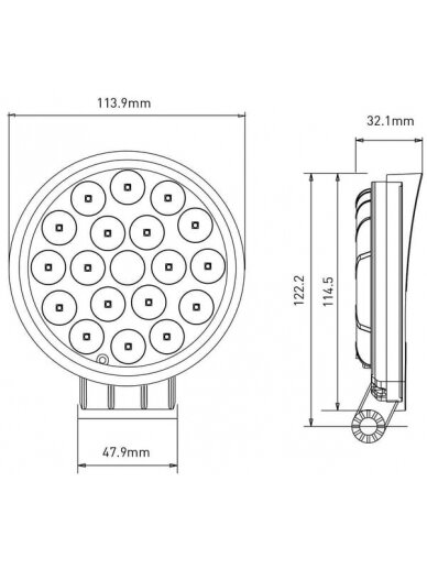 Darbinis LED žibintas, 36W, 2850lm, apvali, 10/30V, Ø 113,9 mm, potvynio, 18 LED, Kramp 5 Darbinis LED žibintas, 36W, 2850lm, apvali, 10/30V, Ø 113,9 mm, potvynio, 18 LED, Kramp 5