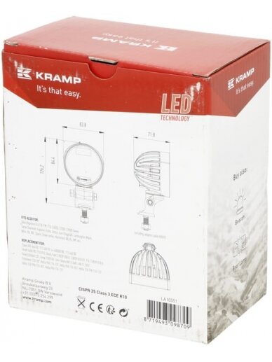 Darbinis LED žibintas, 40W, 4000lm, apvali, balta, 10/30V, AMP kištukas, 4 šviesos diodai, 360 laipsnių, "Kramp 8 Darbinis LED žibintas, 40W, 4000lm, apvali, balta, 10/30V, AMP kištukas, 4 šviesos diodai, 360 laipsnių, "Kramp 8
