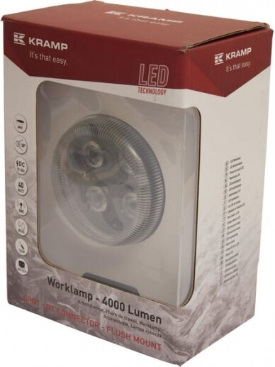 Darbinis LED žibintas, 40W, 4000lm, apvalus, 10/30V, Ø 90mm, H11/Deutsch kištukas, taškinis, 4 LED, Kramp 7