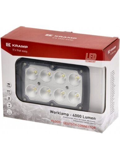 Darbinis LED žibintas, 40W, 4000lm, stačiakampis, baltas, 152x75x108mm, Deutsch kištukas, platus šviesos srautas, 8 šviesos diodai, Kramp 4 Darbinis LED žibintas, 40W, 4000lm, stačiakampis, baltas, 152x75x108mm, Deutsch kištukas, platus šviesos srautas, 8 šviesos diodai, Kramp 4