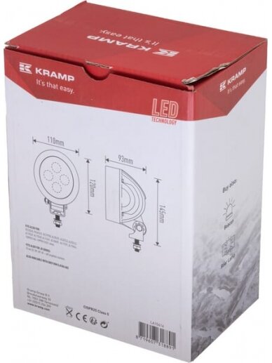 Darbinis LED žibintas, 40W, 4500lm, apvalus, baltos spalvos, 110x93x145mm, platus šviesos srautas, 4 LED, Kramp 4