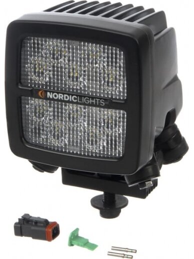 Darbinis LED žibintas, 50W, 6700lm, kvadratinis, 12/24V, baltas, tvirtinamas varžtais, 104x108x143mm, Deutsch 2-pin, trumposios šviesos, 10 LED, Scorpius XTR N4401 by Nordic Lights