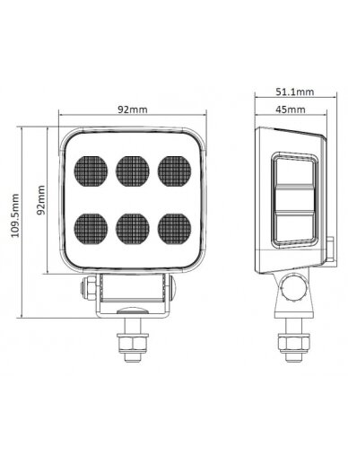 Darbinis LED žibintas, 60W, 6600lm, kvadratinis, 12/24V, baltas, 92x109.5x51.1mm Deutsch kištukas, platus šviesos srautas, 12LED's 10 Darbinis LED žibintas, 60W, 6600lm, kvadratinis, 12/24V, baltas, 92x109.5x51.1mm Deutsch kištukas, platus šviesos srautas, 12LED's 10