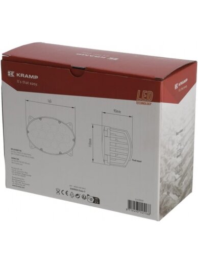 Darbinis LED žibintas, 65W, 5200lm, ovalus, 10/30V, 161x110x90mm, platus prožektorius, 13 LED, H4, Kramp 5 Darbinis LED žibintas, 65W, 5200lm, ovalus, 10/30V, 161x110x90mm, platus prožektorius, 13 LED, H4, Kramp 5