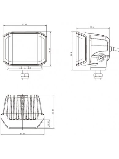 Darbinis LED žibintas, 70W, 8400 lm, kvadratinis, 12/24V, baltas, 97x77x75mm Deutsch kištukas, Flood, 10 LED diodų 12
