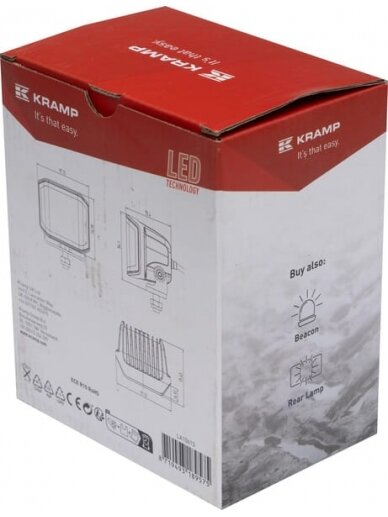 Darbinis LED žibintas, 70W, 8400 lm, kvadratinis, 12/24V, baltas, 97x77x75mm Deutsch kištukas, Flood, 10 LED diodų 3