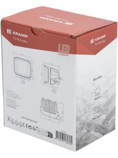 Darbinis LED žibintas, 70W, 8400lm, kvadratinis, 12/24V, baltas/oranžinis, 97x77x75mm, Deutsch kištukas, Flood, 10 LED diodų 3