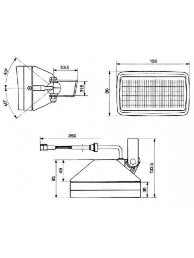 Darbinis šviestuvas LH halogeninis, 55W, stačiakampis, 12V, skaidrus, Cobo 1
