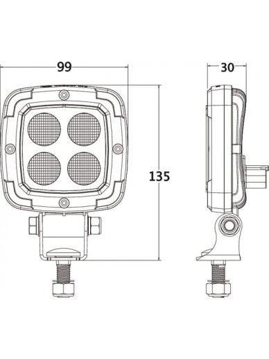 Darbo šviesa LED, 20W, 2200lm, kvadratinė, 10-80V, prožektorius, Kramp 6