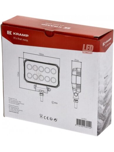 Darbo šviesos diodas LED, 15W, 1900lm, stačiakampis, 10/30V, 150x37x100mm, prožektorius, 10 šviesos diodų, Kramp 2