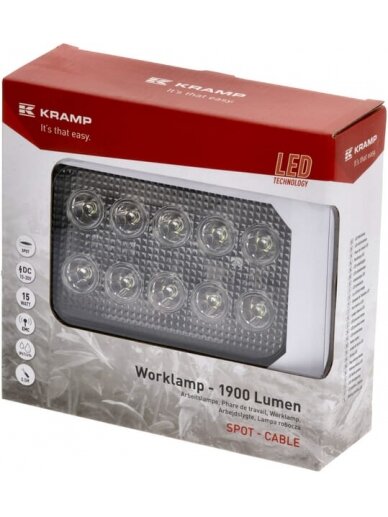 Darbo šviesos diodas LED, 15W, 1900lm, stačiakampis, 10/30V, 150x37x100mm, taškinis, 10 LED, Kramp 1 Darbo šviesos diodas LED, 15W, 1900lm, stačiakampis, 10/30V, 150x37x100mm, taškinis, 10 LED, Kramp 1