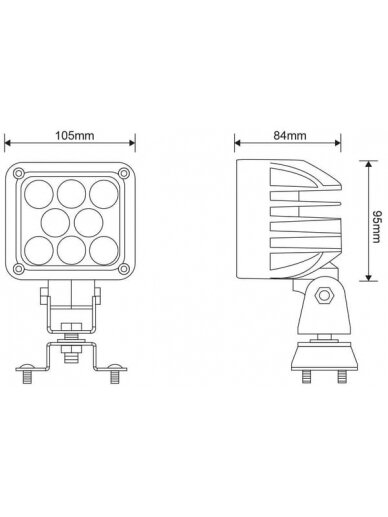 Darbo šviesos diodas LED, 24W, 1920lm, kvadratinis, baltas, 95x84x105mm, Deutsch kištukas, prožektorius, 8 šviesos diodai, Kramp 6