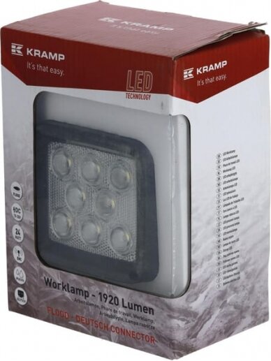 Darbo šviesos diodas LED, 24W, 1920lm, kvadratinis, baltas, 95x84x105mm, Deutsch kištukas, prožektorius, 8 šviesos diodai, Kramp