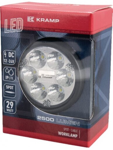 Darbo šviesos diodas LED, 29W, 2500lm, apvalus, 10/30V, Ø 117mm, taškinis, 6 LED, Kramp 2