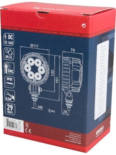 Darbo šviesos diodas LED, 29W, 2500lm, apvalus, 10/30V, Ø 117mm, taškinis, 6 LED, Kramp 4
