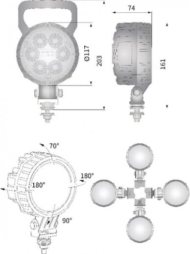 Darbo šviesos diodas LED, 29W, 2500lm, apvalus, 10/30V, Ø 117mm, taškinis, 6 LED, Kramp 7 Darbo šviesos diodas LED, 29W, 2500lm, apvalus, 10/30V, Ø 117mm, taškinis, 6 LED, Kramp 7