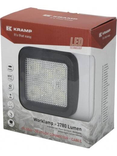 Darbo šviesos diodas LED, 42W, 3780lm, kvadratinis, 10/30V, 128x82x100mm, prožektorius, 6 LED, Kramp 2 Darbo šviesos diodas LED, 42W, 3780lm, kvadratinis, 10/30V, 128x82x100mm, prožektorius, 6 LED, Kramp 2
