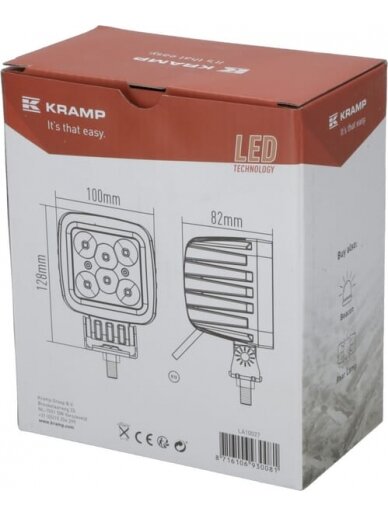 Darbo šviesos diodas LED, 42W, 3780lm, kvadratinis, 10/30V, 128x82x100mm, taškinis, 6 LED, Kramp 4