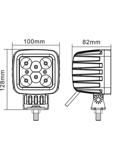 Darbo šviesos diodas LED, 42W, 3780lm, kvadratinis, 10/30V, 128x82x100mm, taškinis, 6 LED, Kramp 6 Darbo šviesos diodas LED, 42W, 3780lm, kvadratinis, 10/30V, 128x82x100mm, taškinis, 6 LED, Kramp 6