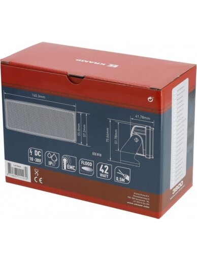 Darbo šviesos diodas LED, 42W, 3800lm, stačiakampis, 10/30V, 140.2x41.8x57.2mm, prožektorius, Kramp 4 Darbo šviesos diodas LED, 42W, 3800lm, stačiakampis, 10/30V, 140.2x41.8x57.2mm, prožektorius, Kramp 4