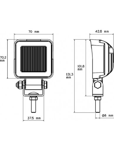 Darbo šviesos diodas LED, 8W, 720lm, kvadratinis, 10/12/36V, mėlynas, 101,8x42,5x70mm, Flood, Kramp 2
