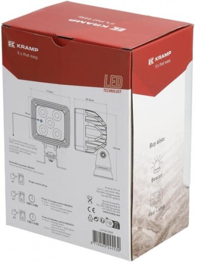 Darbo šviesos diodų apšvietimas, reguliuojamas, 60W, 1820/5200lm, kvadratinis, 10/30V, baltos spalvos, Deutsch kištukas, itin plati šviesa, 20 LED, Kramp 8