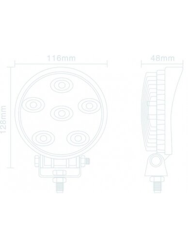 Darbo žibintas LED, 18W, 1440lm, apvali, 10/30V, Ø 110mm, prožektorius, 6 LED, gopart 2