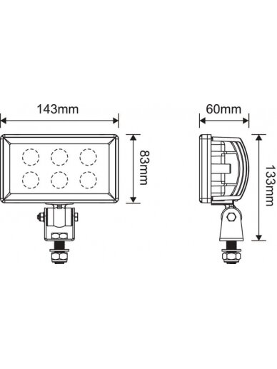 Darbo žibintas LED, 30W, 2400lm, stačiakampė, potvynio, H11, Kramp 10