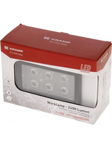 Darbo žibintas LED, 30W, 2400lm, stačiakampė, potvynio, H11, Kramp 7