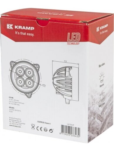 Darbo žibintas LED, 40W, 4800lm, apvali, prožektorius, Kramp 5 Darbo žibintas LED, 40W, 4800lm, apvali, prožektorius, Kramp 5