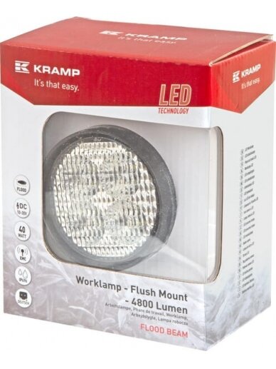 Darbo žibintas LED, 40W, 4800lm, apvali, prožektorius, Kramp 4 Darbo žibintas LED, 40W, 4800lm, apvali, prožektorius, Kramp 4