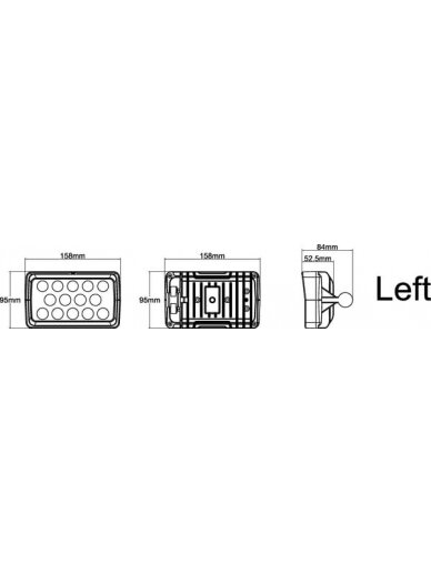 Darbo žibintas LH LED, 21W, 2600lm, stačiakampio formos, 10-30V, balta, 158x84x95mm, Flood, 14 LED, Kramp 12