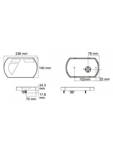 Daugiafunkcinis galinis LED žibintas, 12V, 236x140x24,3 mm, 5 kontaktų bajonetas, Kramp 4 Daugiafunkcinis galinis LED žibintas, 12V, 236x140x24,3 mm, 5 kontaktų bajonetas, Kramp 4