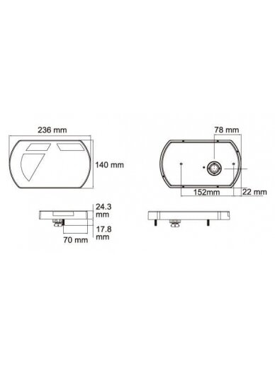 Daugiafunkcinis galinis LED žibintas, 12V, 236x140x24,3 mm, 6 kontaktų bajonetas, Kramp 3 Daugiafunkcinis galinis LED žibintas, 12V, 236x140x24,3 mm, 6 kontaktų bajonetas, Kramp 3