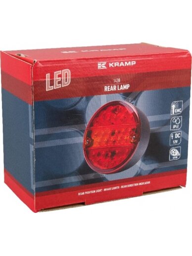 Daugiafunkcinis galinis LED žibintas, apvalus, 12 V (integruota varža), Ø 142 mm, 5 kontaktų, Kramp 3
