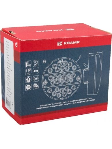 Daugiafunkcinis galinis LED žibintas, apvalus, 12 V (integruota varža), Ø 142 mm, 5 kontaktų, Kramp 4 Daugiafunkcinis galinis LED žibintas, apvalus, 12 V (integruota varža), Ø 142 mm, 5 kontaktų, Kramp 4