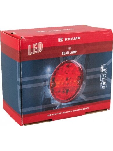 Daugiafunkcinis galinis LED žibintas, apvalus, 12 V (integruota varža), Ø 142 mm, Kramp 4