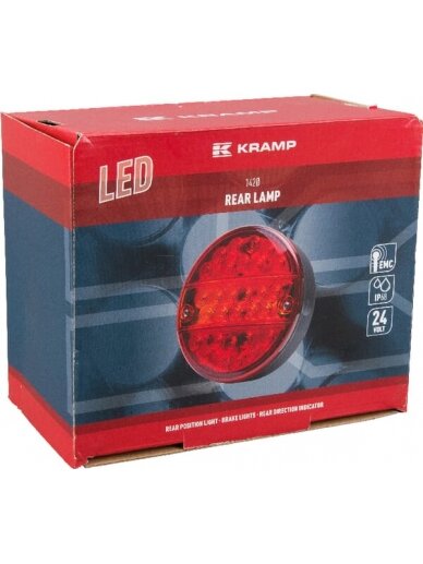 Daugiafunkcinis galinis LED žibintas, apvalus, 24 V (integruota varža), Ø 142 mm, Kramp 4 Daugiafunkcinis galinis LED žibintas, apvalus, 24 V (integruota varža), Ø 142 mm, Kramp 4
