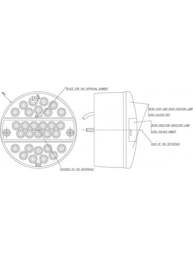 Daugiafunkcinis galinis LED žibintas, apvalus, 24 V, Ø 142 mm, Kramp 8 Daugiafunkcinis galinis LED žibintas, apvalus, 24 V, Ø 142 mm, Kramp 8