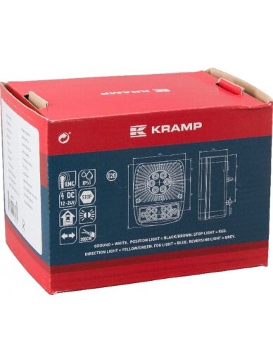 Daugiafunkcinis galinis LED žibintas, kvadratinis, 12-24 V, 121x101x56 mm, Kramp 4