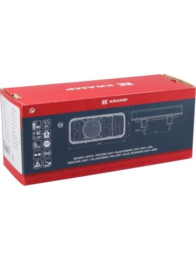 Daugiafunkcinis galinis LED žibintas, stačiakampis, 12-24 V, 200,5x85x40 mm, Kramp 4 Daugiafunkcinis galinis LED žibintas, stačiakampis, 12-24 V, 200,5x85x40 mm, Kramp 4
