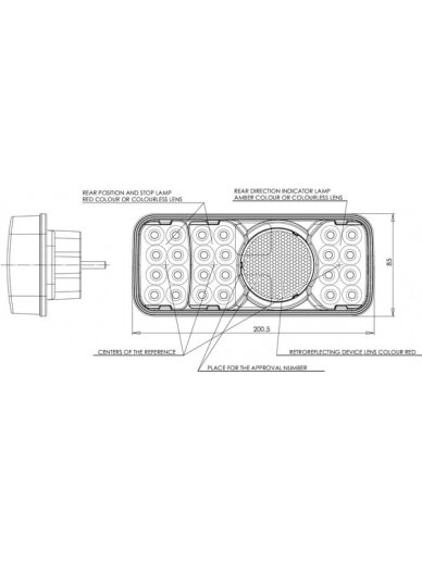Daugiafunkcinis galinis LED žibintas, stačiakampis, 12-24 V, 200,5x85x40 mm, Kramp 6