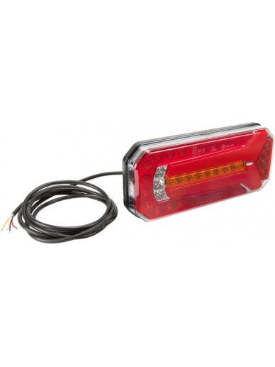 Daugiafunkcinis galinis LED žibintas, stačiakampis, 12-24 V, 236x104x61,5 mm, Kramp