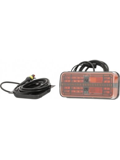 Daugiafunkcinis galinis LED žibintas, stačiakampis, 12 V (integruota varža), 200,5x85,3x28,9 mm, Kramp
