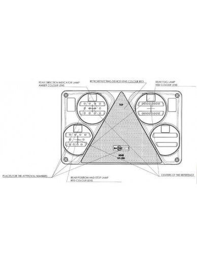Daugiafunkcinis galinis LH šviesos diodas, stačiakampis, 12-24 V, 232x142x59 mm, 5 kontaktų, Kramp 11