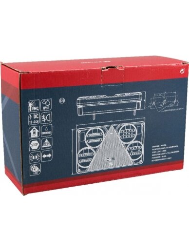 Daugiafunkcinis galinis LH šviesos diodas, stačiakampis, 12-24 V, 232x142x59 mm, 5 kontaktų, Kramp 5